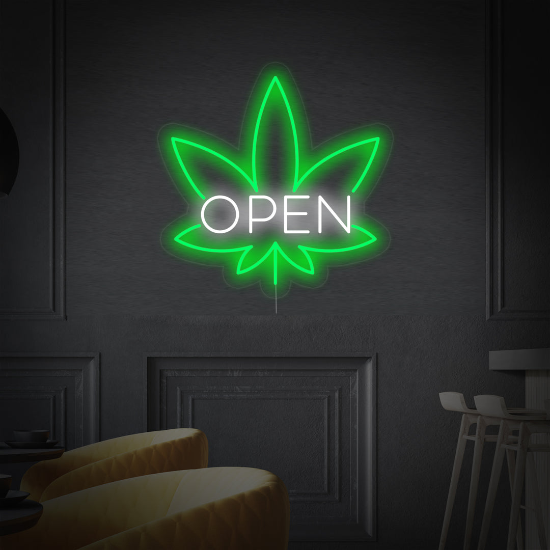 "OPEN, bladeren Bar" Neon Verlichting