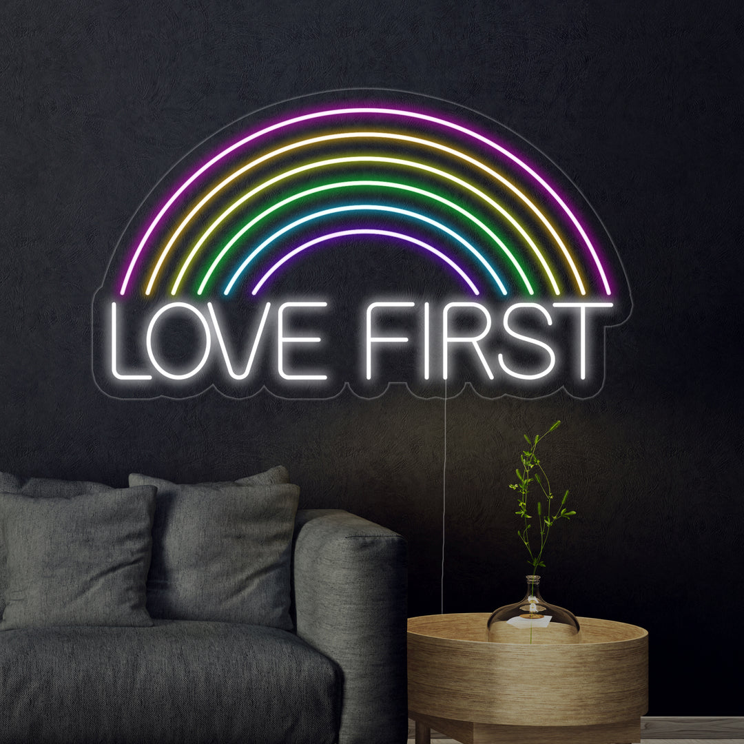 "Regenboog, Love First" Neon Verlichting