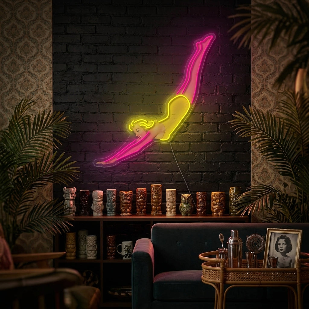 "Retro Duikende Dame" Neonbord