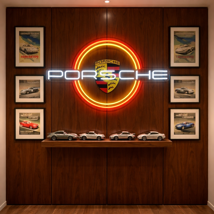 Porsche LED neon bord, Porsche LED bord, Garage wandlamp