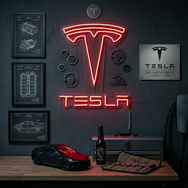 "Tesla En Auto" Neon Verlichting