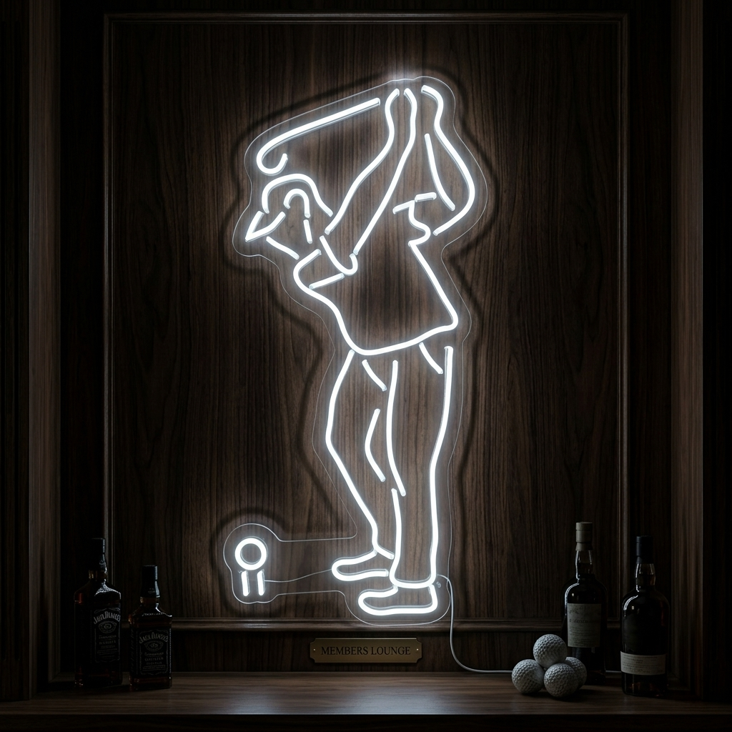 Golfer silhouet in swingpositie LED neon