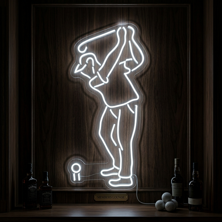 Golfer silhouet in swingpositie LED neon