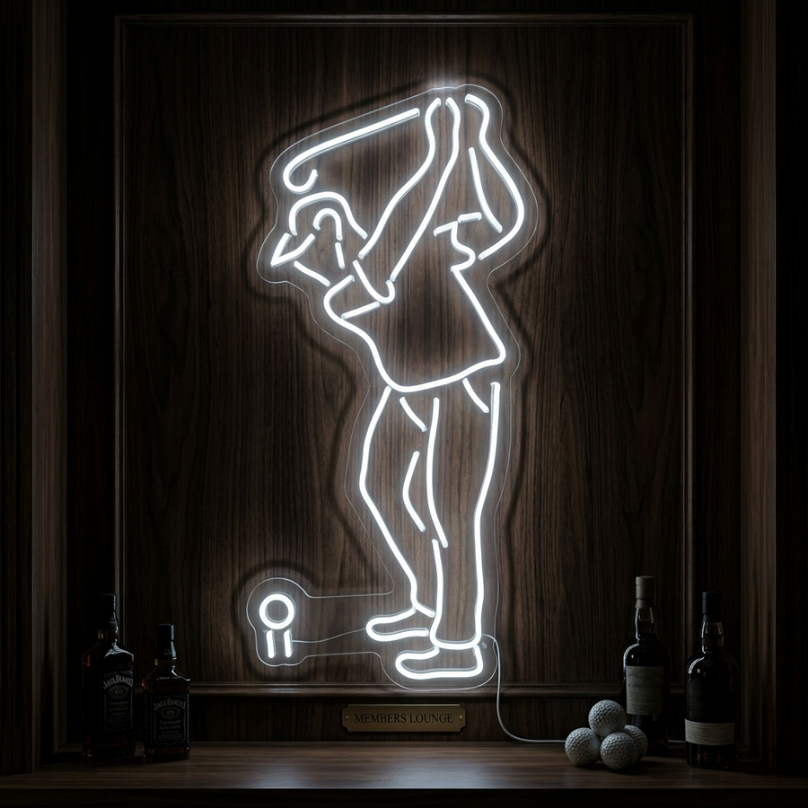 Golfer silhouet in swingpositie LED neon