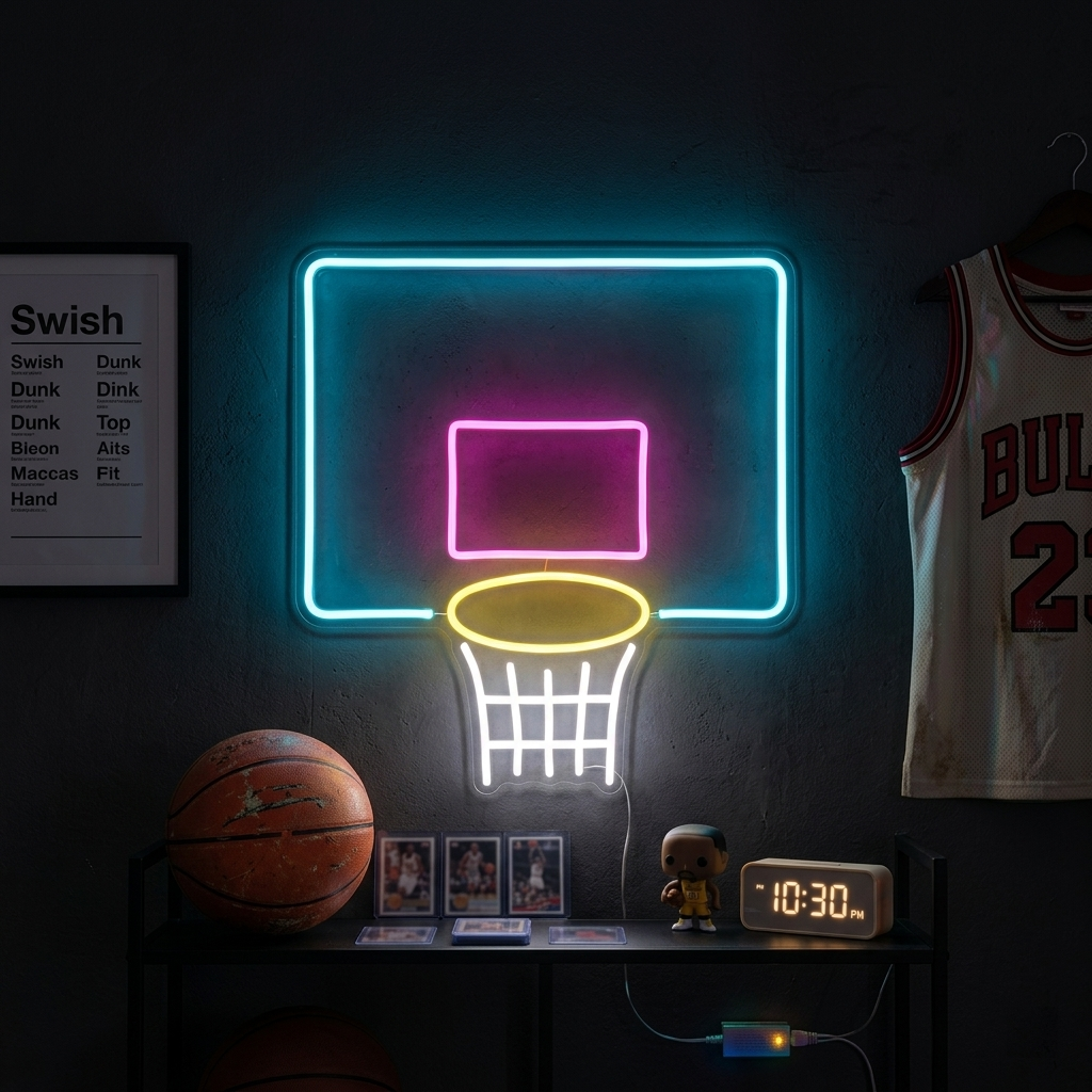 Basketbalbord met ring LED neon wandlamp