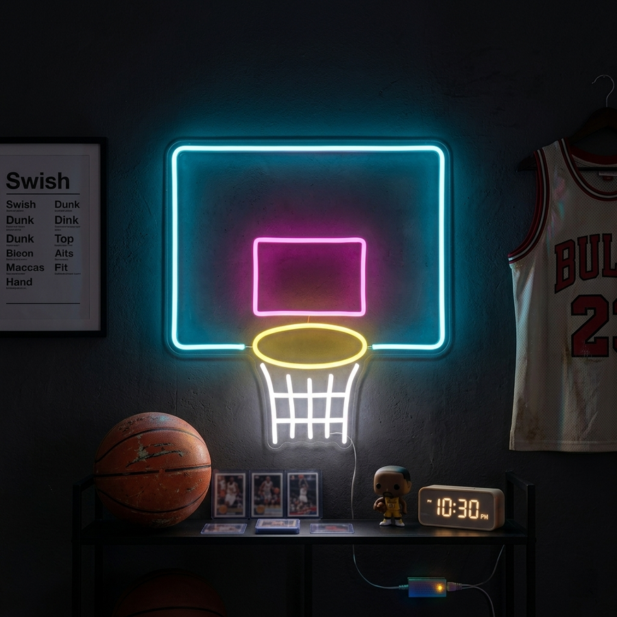 Basketbalbord met ring LED neon wandlamp