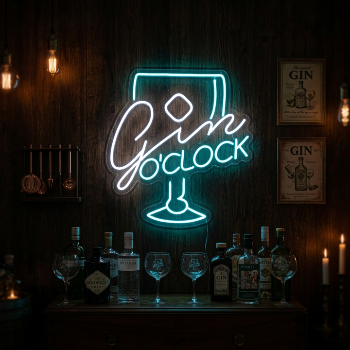 "Gin Oclock Glas" Neon Verlichting