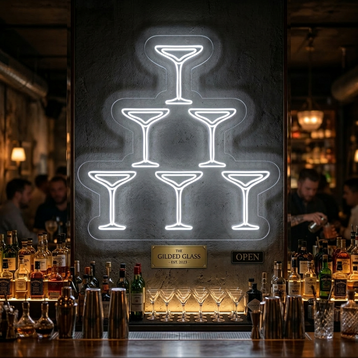 "Champagneglazen, Piramide, Bar" Neon Verlichting