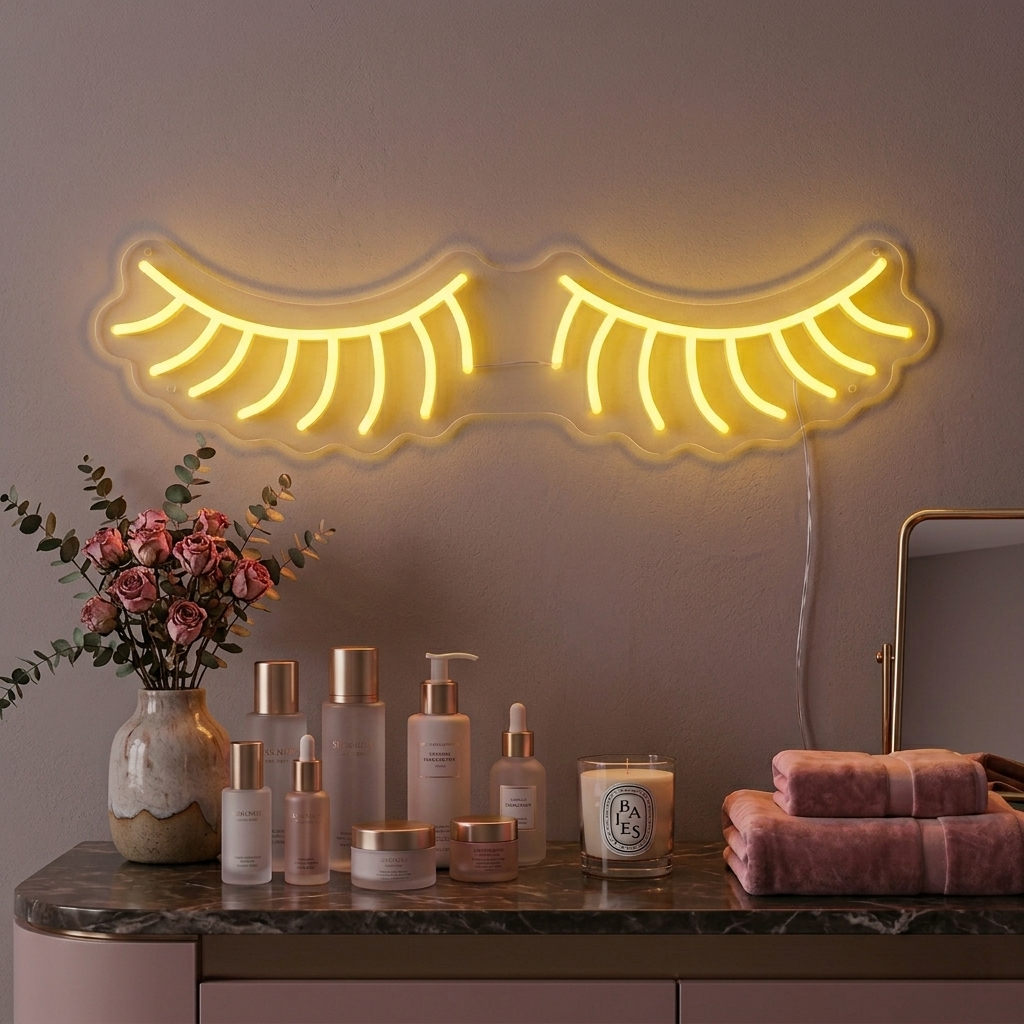 Gele wimpers LED neon wanddecoratie