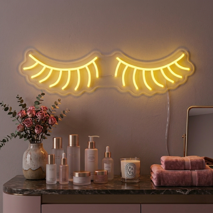 Gele wimpers LED neon wanddecoratie