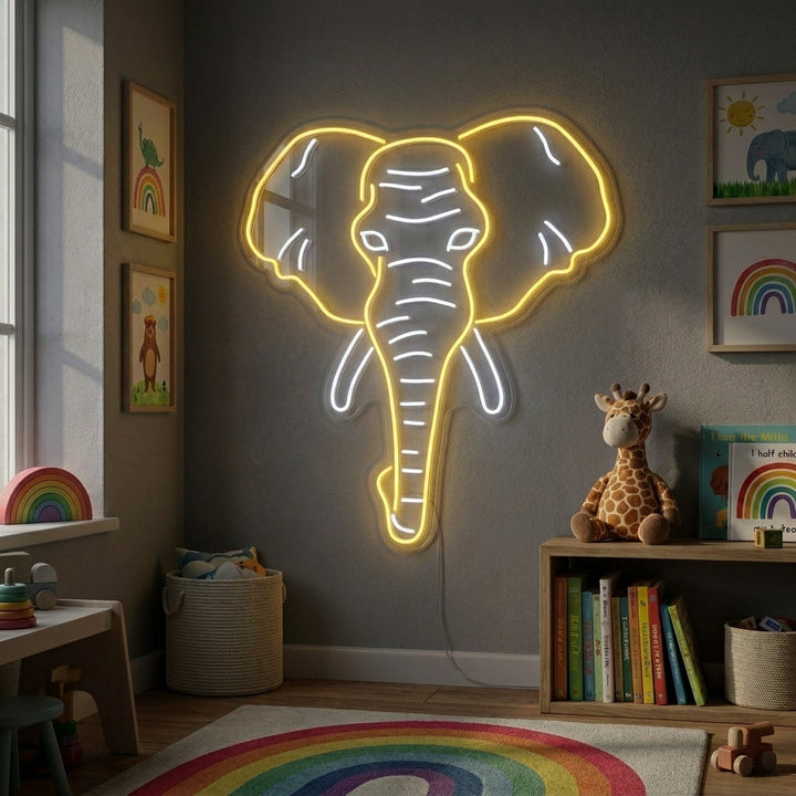 Geel olifant LED neon wanddecor