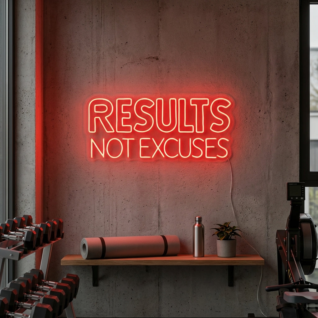"Results Not Excuses, Decor Sportschool, Fitness Quotes, Fitness Quotes, Workout Quotes" Neon Verlichting