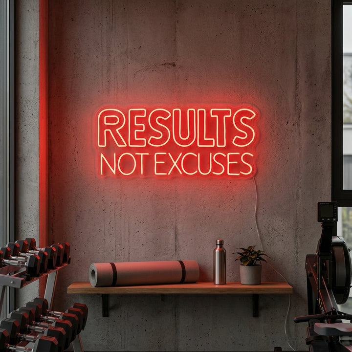 "Results Not Excuses, Decor Sportschool, Fitness Quotes, Fitness Quotes, Workout Quotes" Neon Verlichting