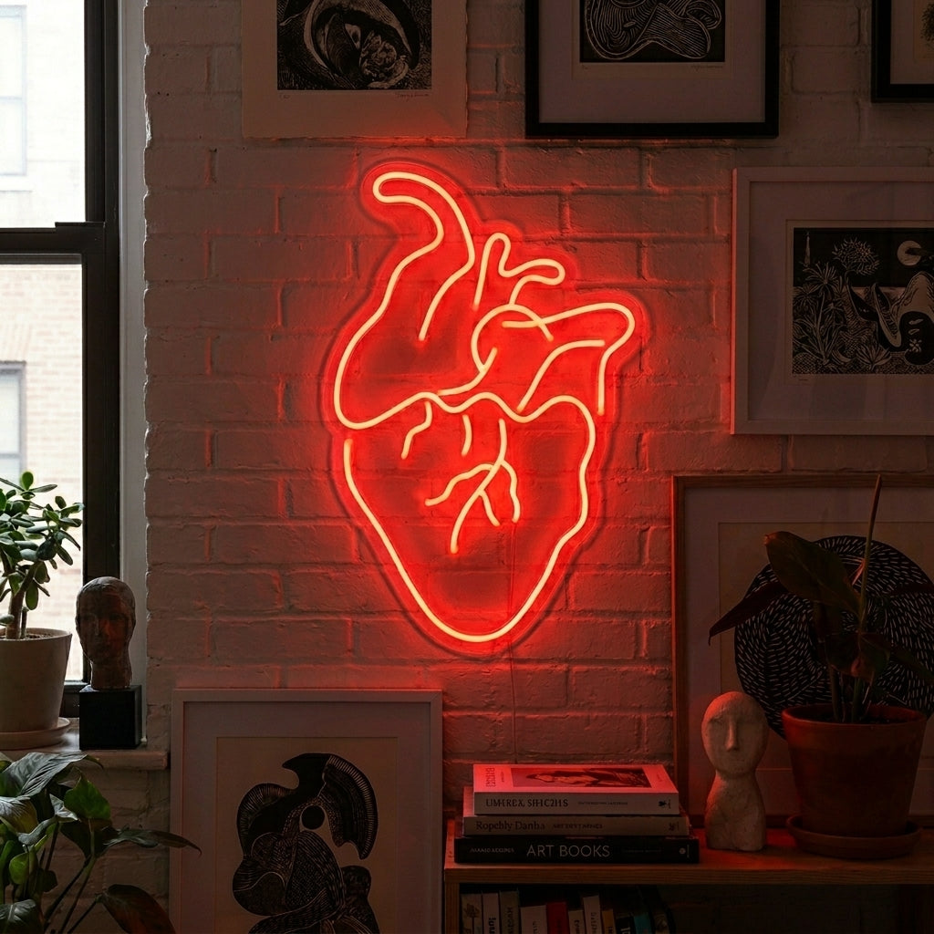 Anatomisch menselijk hart LED neon rood