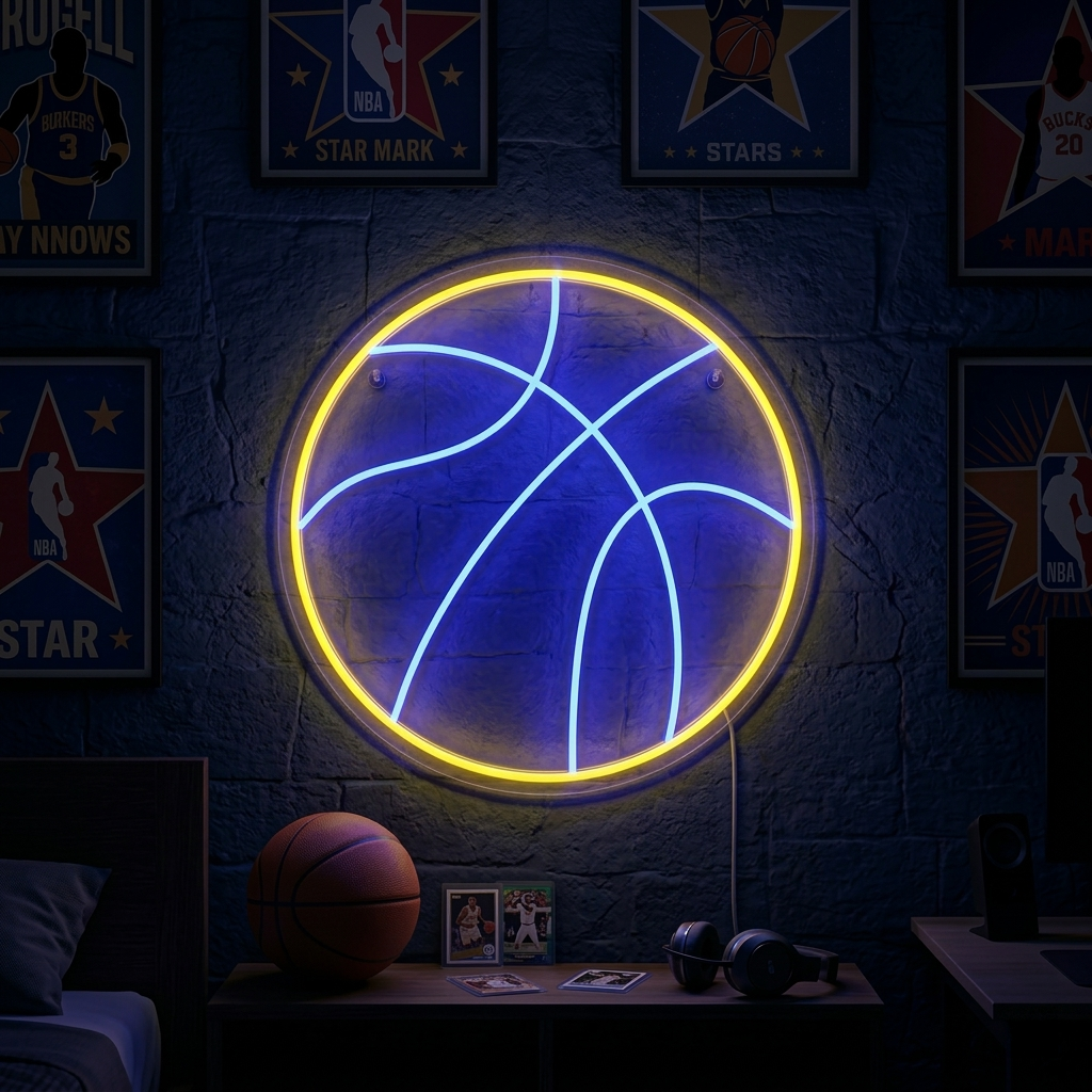 Basketbal LED neon bord geel blauw