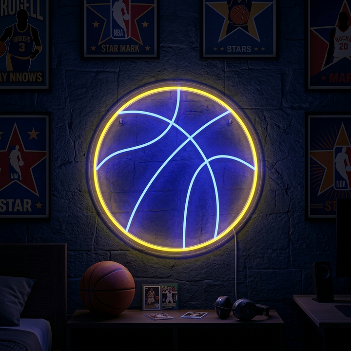 Basketbal LED neon bord geel blauw