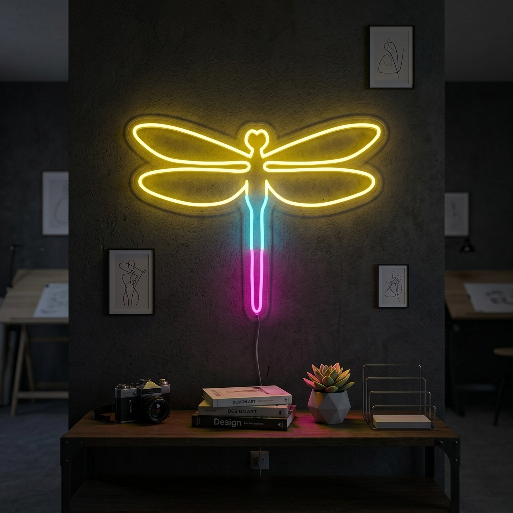 Libelle dragonfly LED neon geel roze blauw