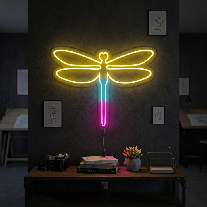 Libelle dragonfly LED neon geel roze blauw