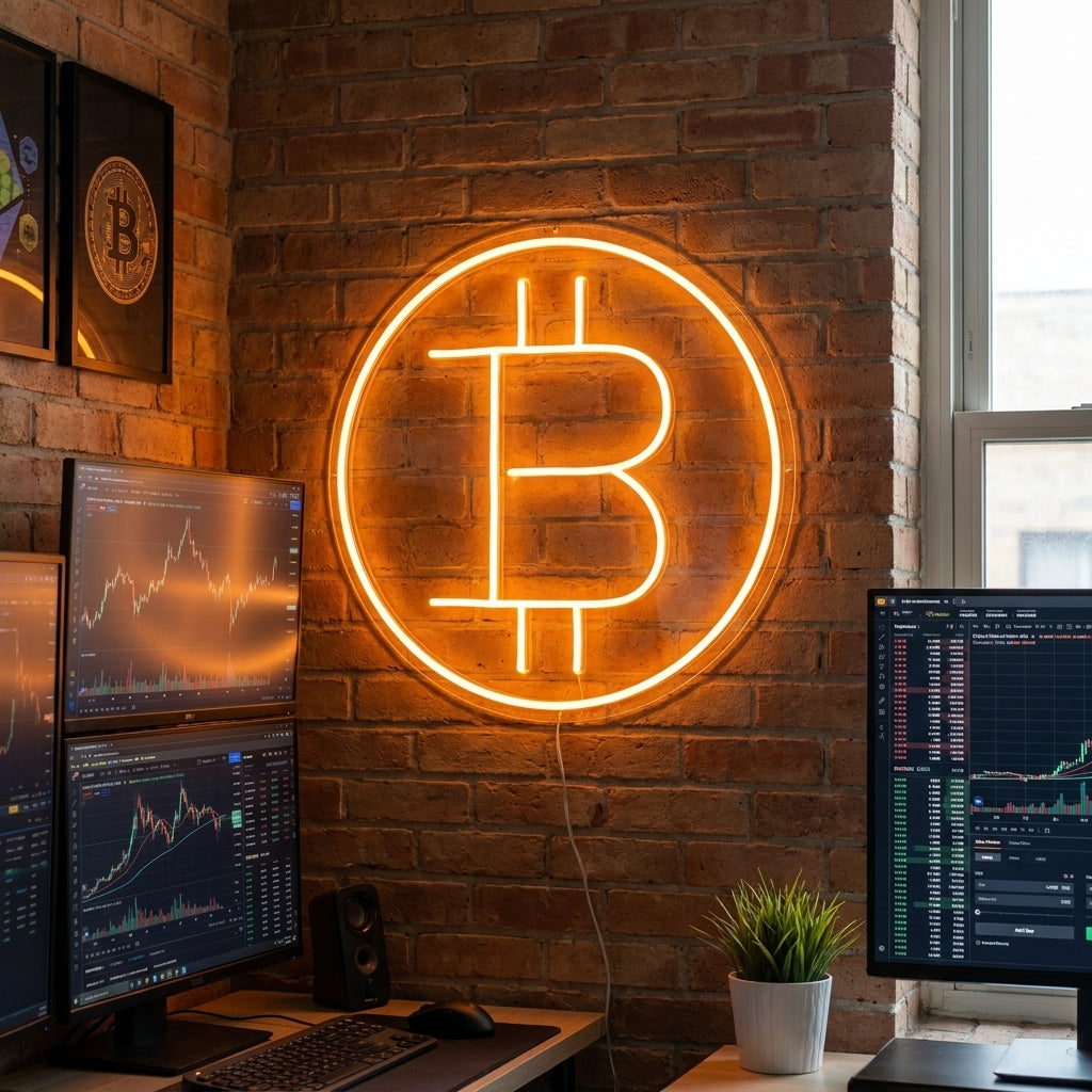 Bitcoin logo LED neon oranje