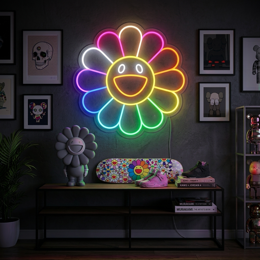 "Regenboog Bloem" Neon Verlichting