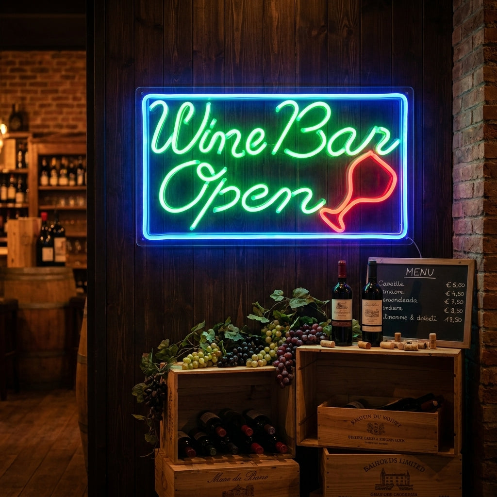"Wine Bar Open" Neon Verlichting