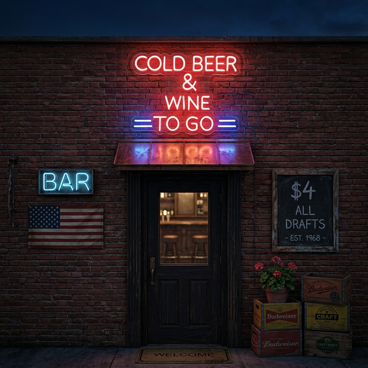 "Cold Beer And Wine To Go" Neon Verlichting