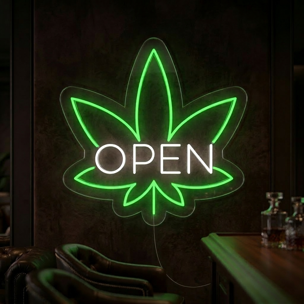 "OPEN, bladeren Bar" Neon Verlichting