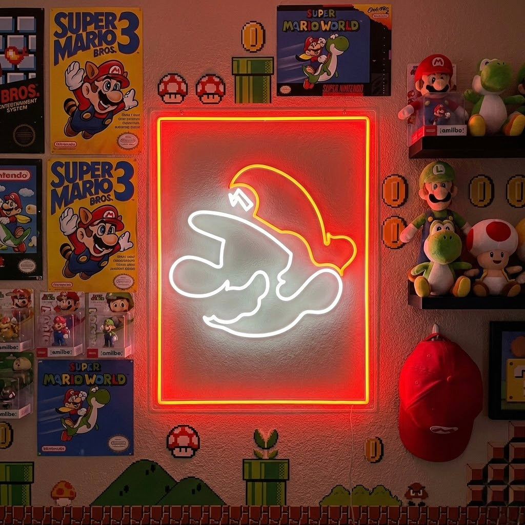 Mario silhouet rode en witte LED neon wandlamp