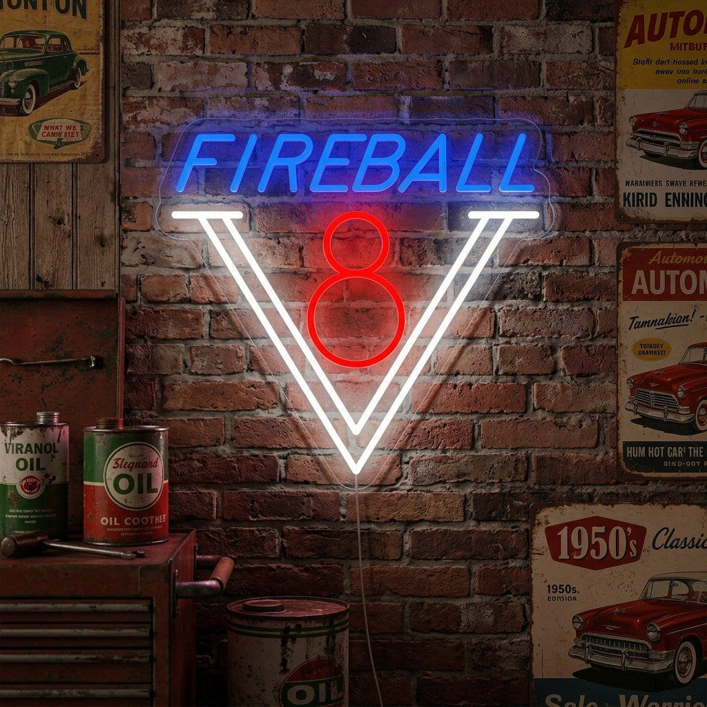 "Jaren 1950 Fireball V8 Auto" Neon Verlichting