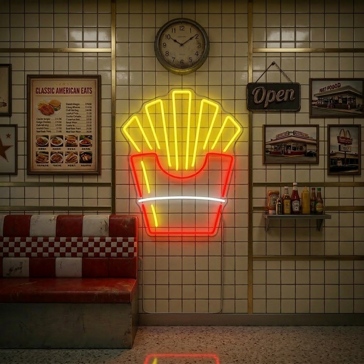 "Gefrituurde Aardappelen In Papier Friet Eten" Neon Verlichting