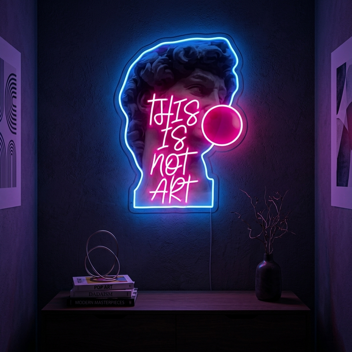 Neon LED-bord pop-art David “This Is Not Art”, kunstdecoratie.