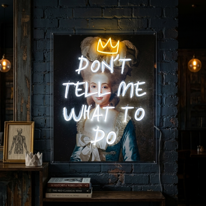 "Vertel me niet wat ik moet doen" UV-geprint LED-neonbord