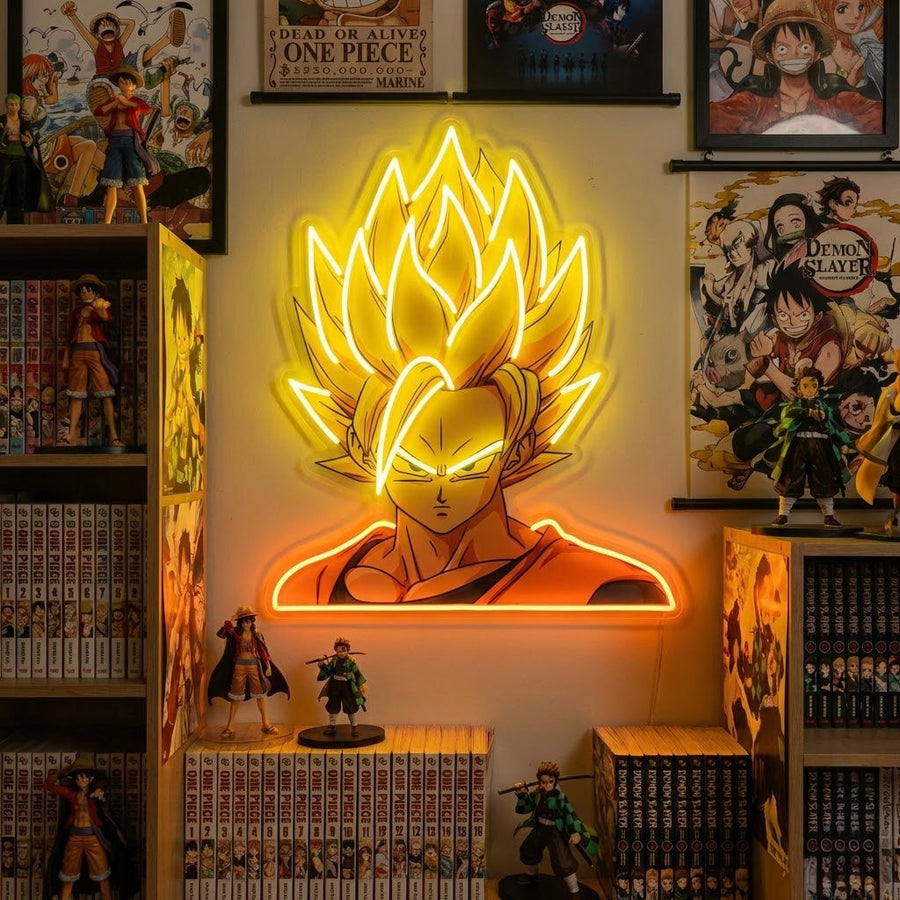 neon anime strijder met geel haar