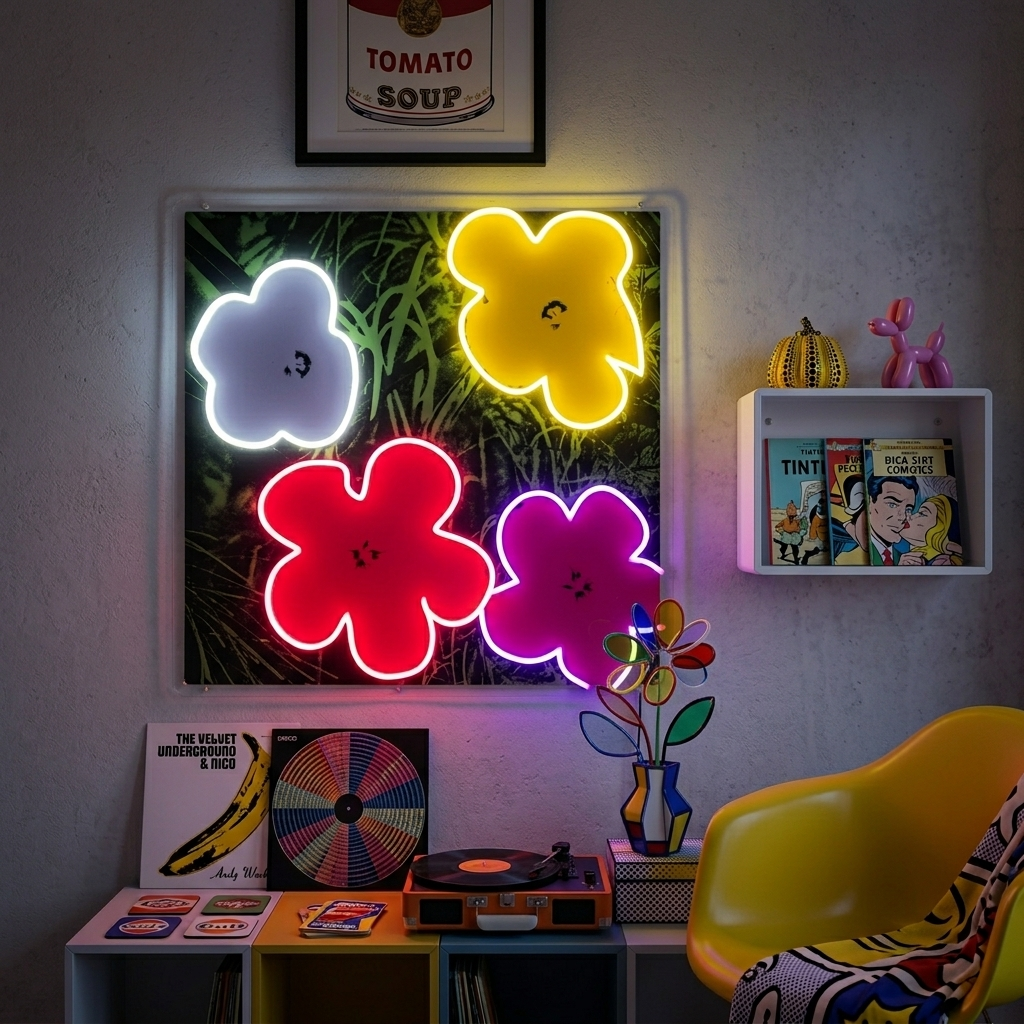 "Pop Art in Bloom, Famous Artist's Flowers" UV-geprint LED-neonbord