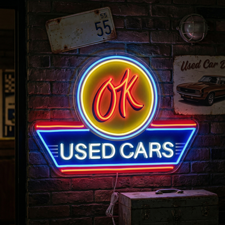 "Used Cars, Auto Service Logo" UV-geprint LED-neonbord