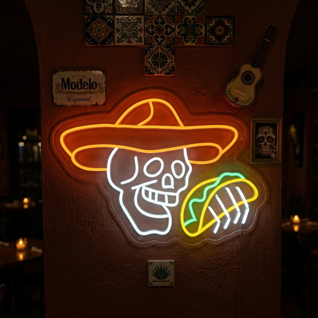 "Schedel met Taco's" Neonbord