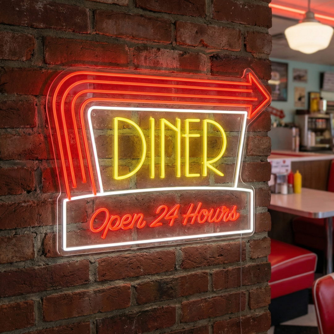 "Diner Open 24 Hours" Neonbord