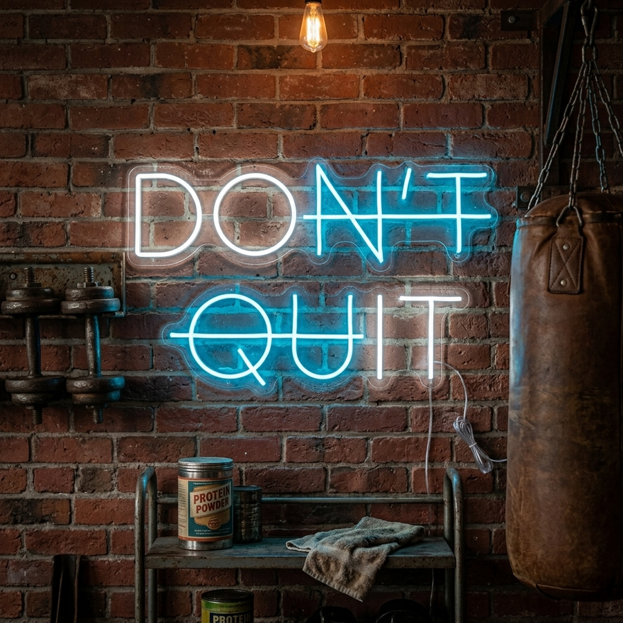 Neon LED “DON’T QUIT” fitnessbord, motivatieverlichting.