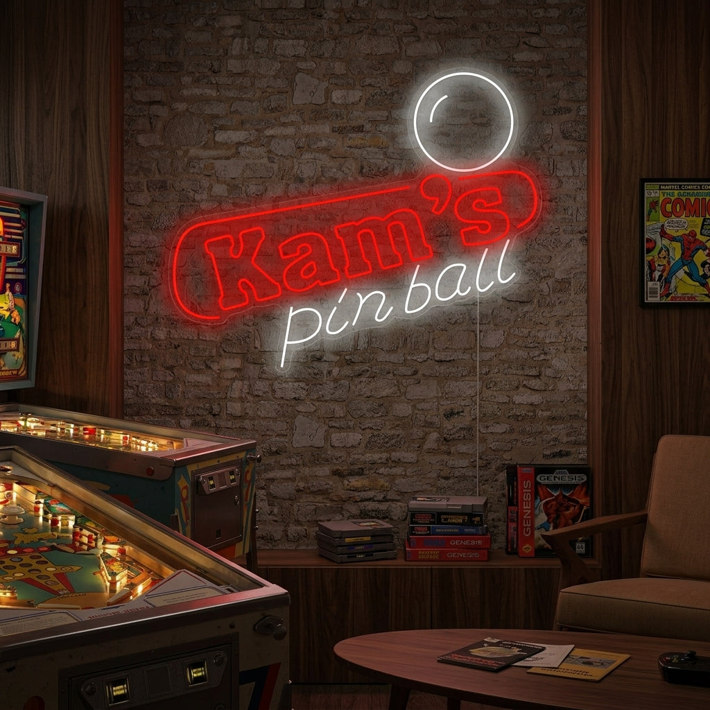 neon Kam’s Pinball tekst met bal