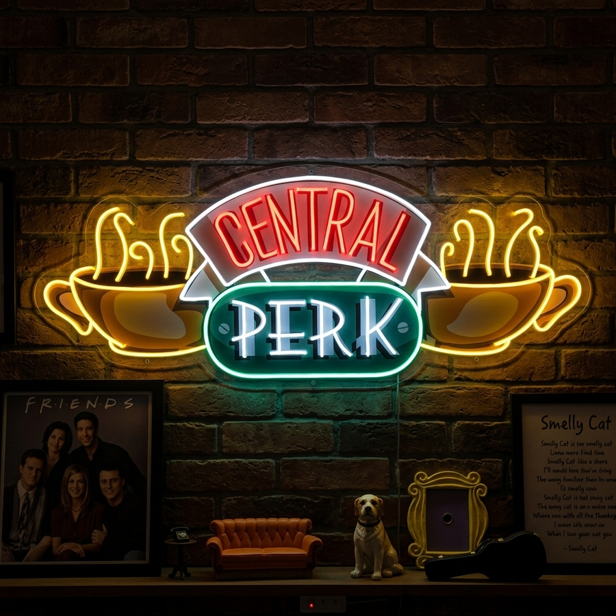 Neon LED Central Perk kleurrijk bord, cafédecoratie.