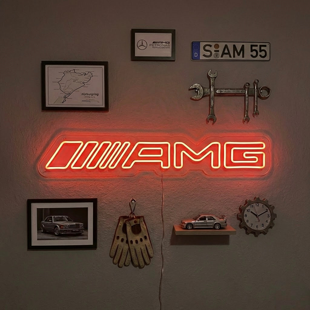 Rood neon LED Mercedes AMG bord, racingdecoratie.