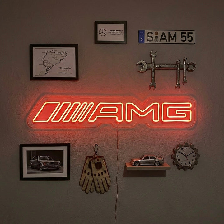 Rood neon LED Mercedes AMG bord, racingdecoratie.