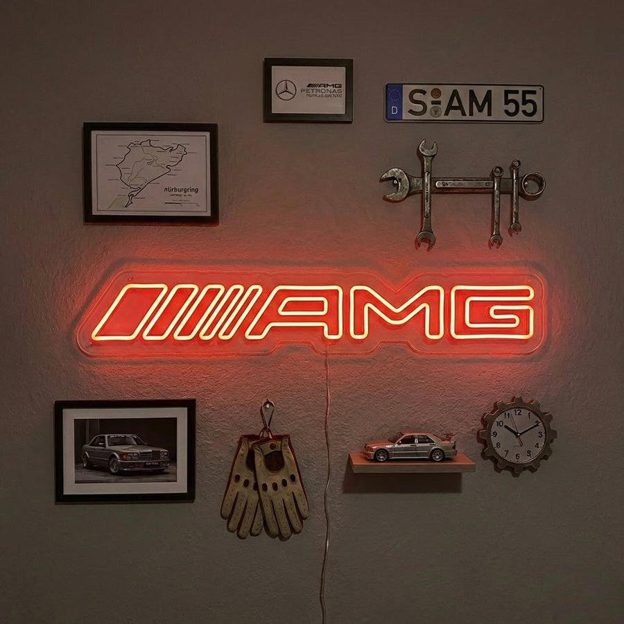 Rood neon LED Mercedes AMG bord, racingdecoratie.