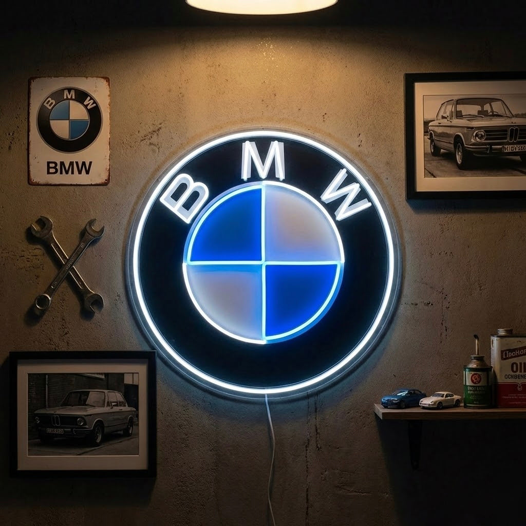Neon LED BMW-logo, moderne autodecoratie.