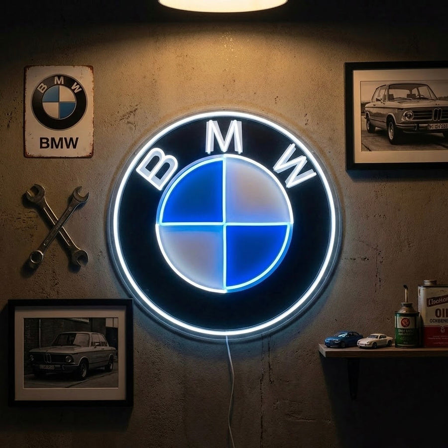 Neon LED BMW-logo, moderne autodecoratie.