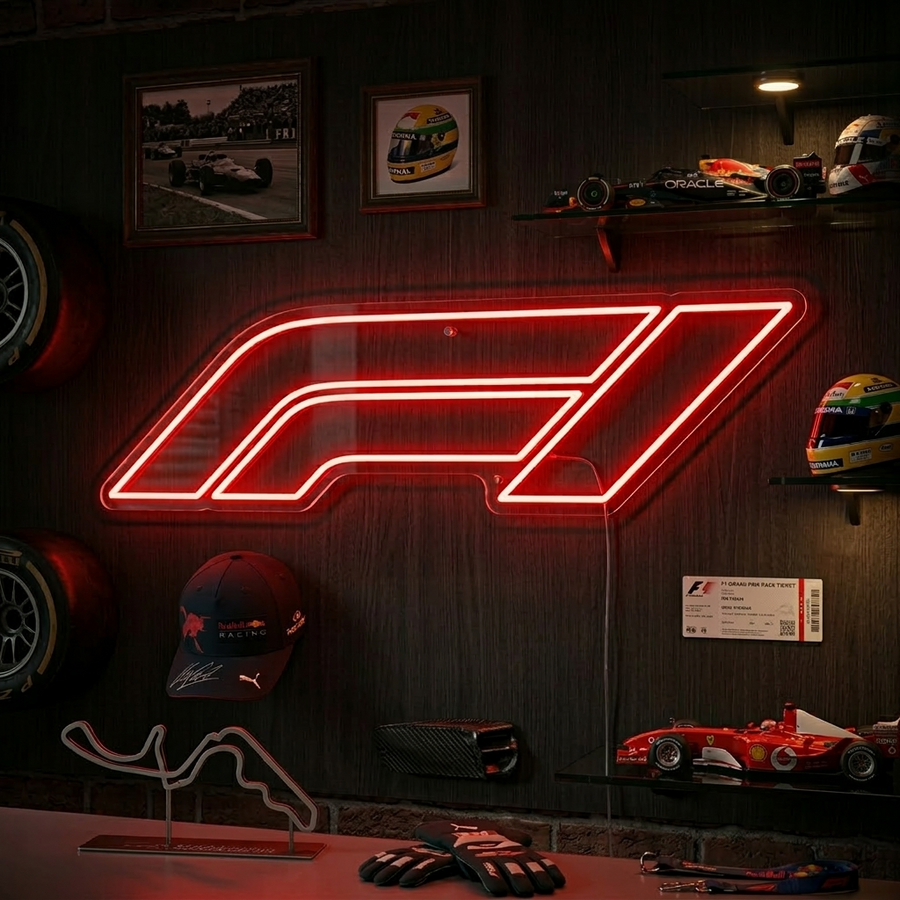 Neon LED Formula 1 logo, racing wanddecoratie.