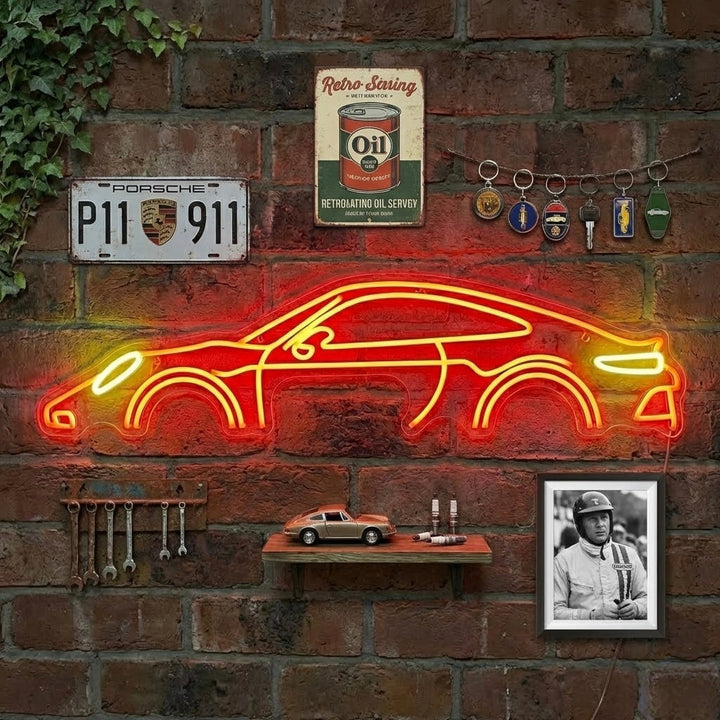 Rood neon LED sportauto profiel, moderne autodecoratie.