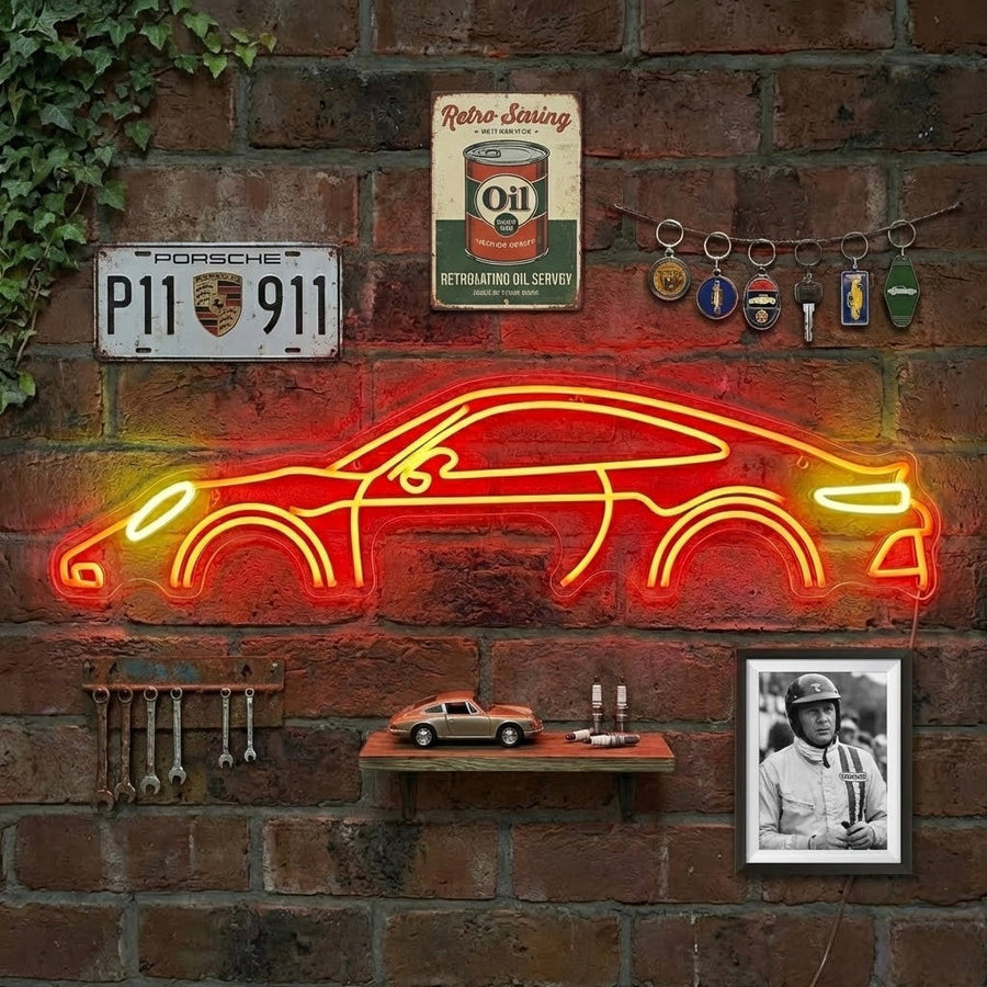 Rood neon LED sportauto profiel, moderne autodecoratie.