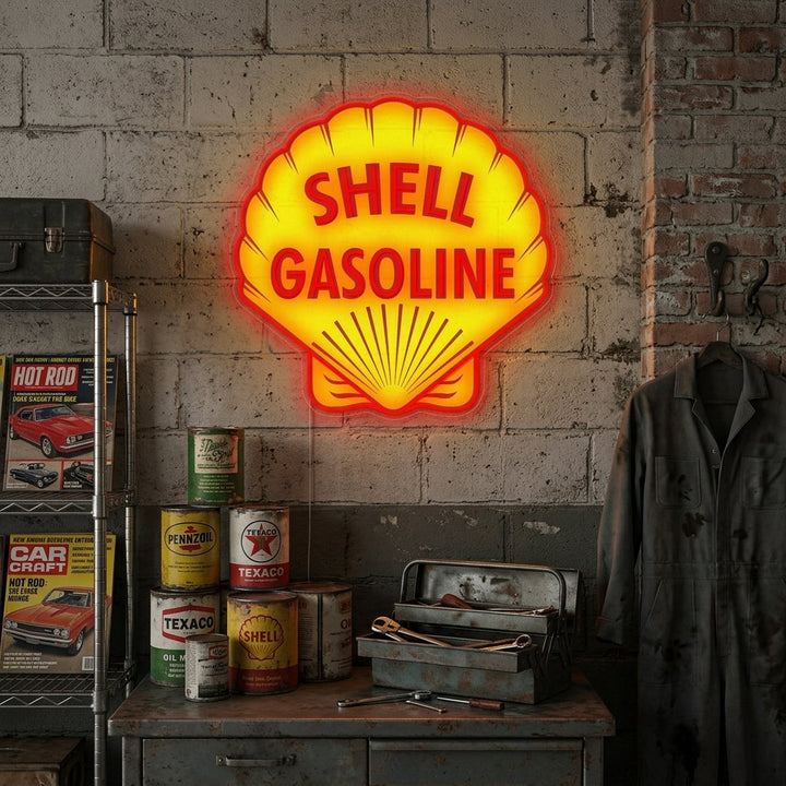 Neon LED Shell Gasoline logo, vintage benzinebord.