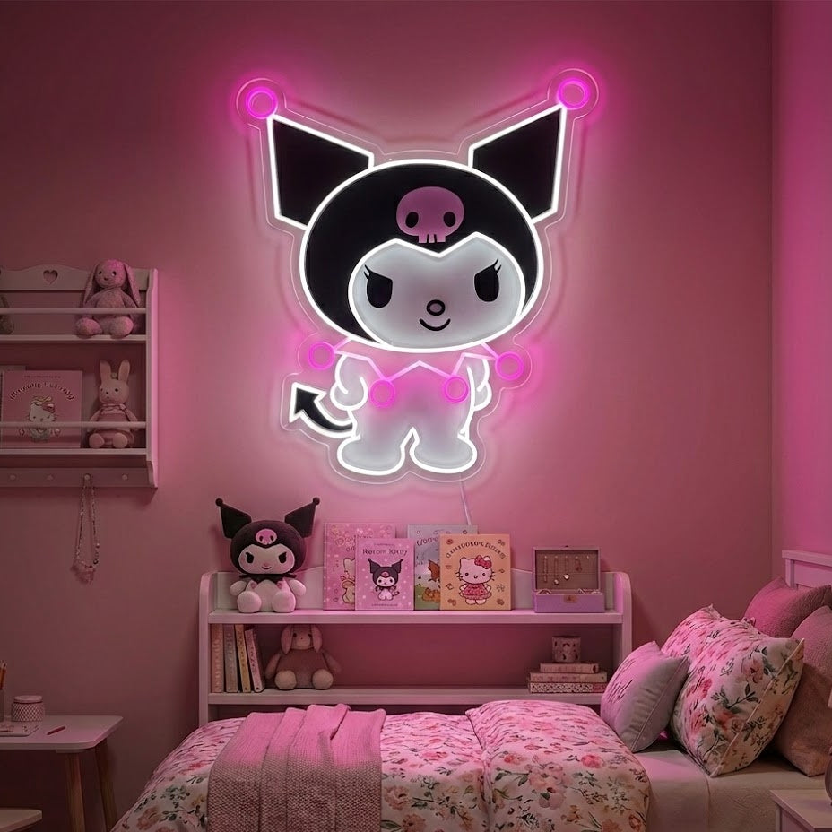 Neon LED Kuromi kawaii, schattige slaapkamerdecoratie.